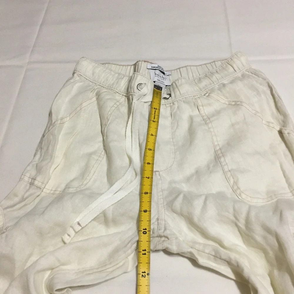 Nicole Miller Linen Joggers Women Small Ivory White Drawstring Pants